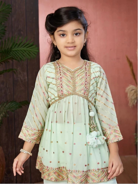 Aarika Sea Green Georgette Girls Kurta and Sharara Set ( Pack of 1 ) - None