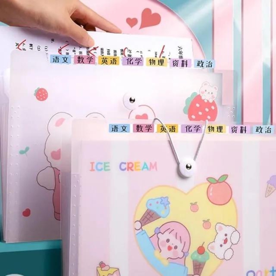 Kids Delight: Cute A4 File Folder Document Organizer with Rope Buckle and 8 Compartments-Sweet