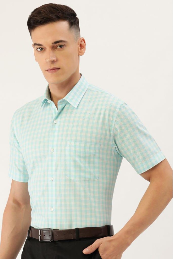 Men Green Regular Fit Formal Half Sleeves Formal Shirt