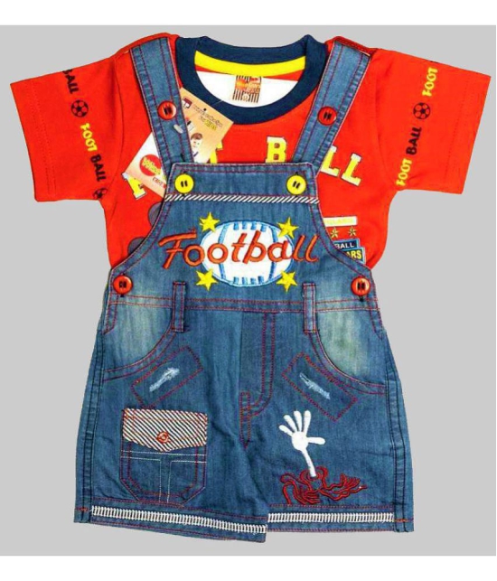 Wise Guys - Red & Blue Denim Baby Boy,Baby Girl Dungaree Sets ( Pack of 1 ) - None