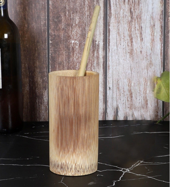 Bamboo Juice Glass With Straw-7 Inch / Set of 6