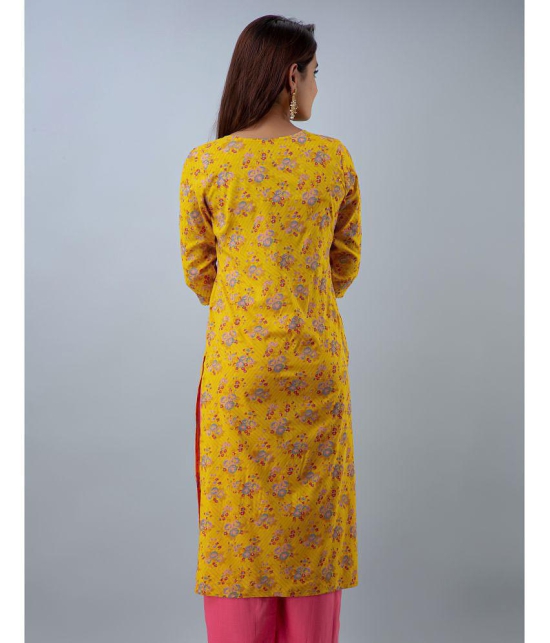 Doriya Rayon Printed 3/4th Sleeves Straight Yellow Kurti Single - None