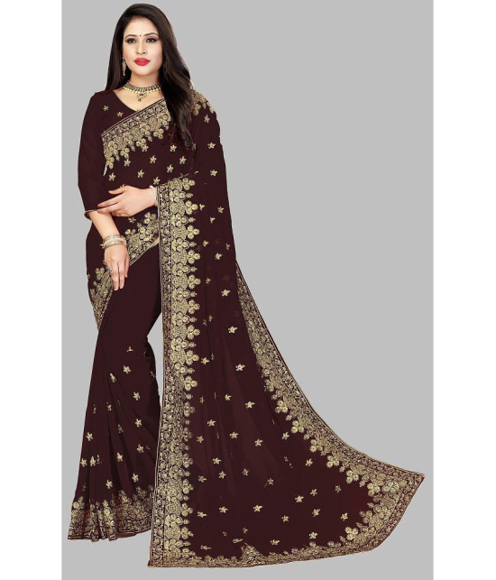 Om Shantam Sarees - Coffee Georgette Saree With Blouse Piece ( Pack of 1 ) - Coffee