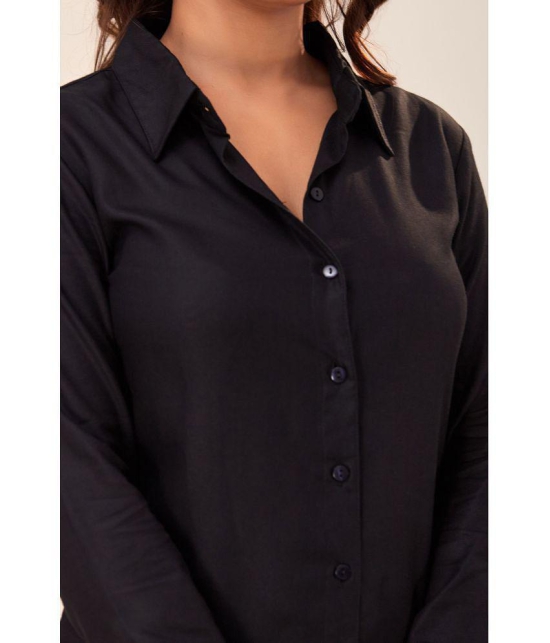 FabbibaPrints - Black Satin Women's Shirt Style Top ( Pack of 1 ) - None