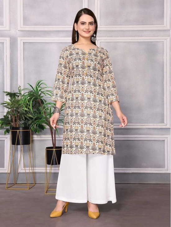 Rangita Women Rayon Cream Printed Knee Length Straight Kurti - None