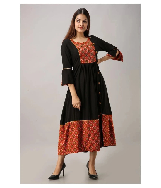 Frionkandy - Black Rayon Womens Front Slit Kurti - 3XL