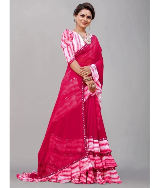 Apnisha Georgette Embellished Saree With Blouse Piece - Pink ( Pack of 1 ) - Pink