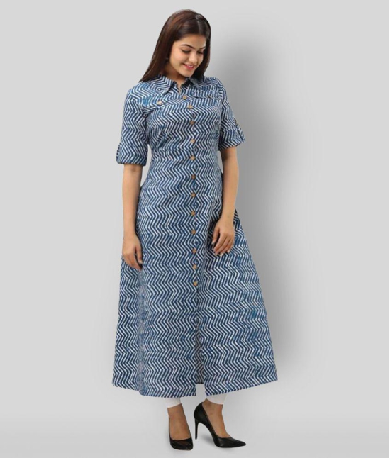 SVARCHI - Blue Cotton Blend Womens Shirt Style Kurti ( Pack of 1 ) - L