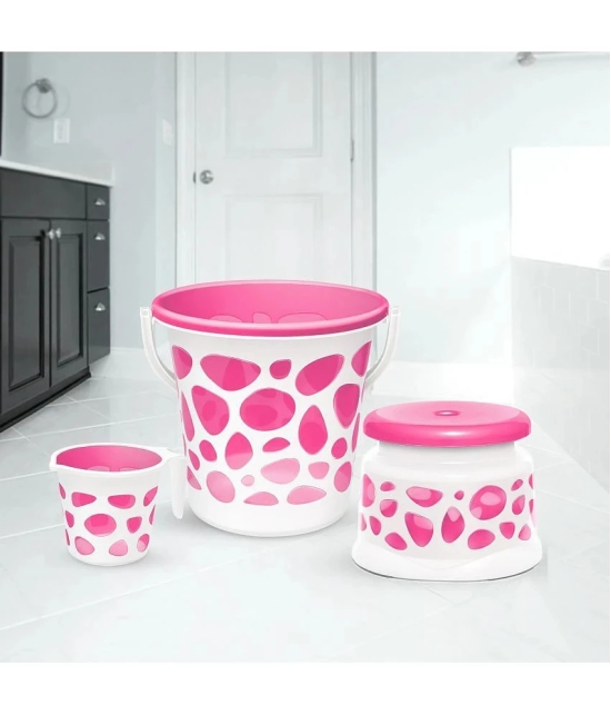 Milton Duplex Spa 3 Piece Set, Pink | 20 Litres Bucket with Mug & Stool | Bathroom Accessory Set