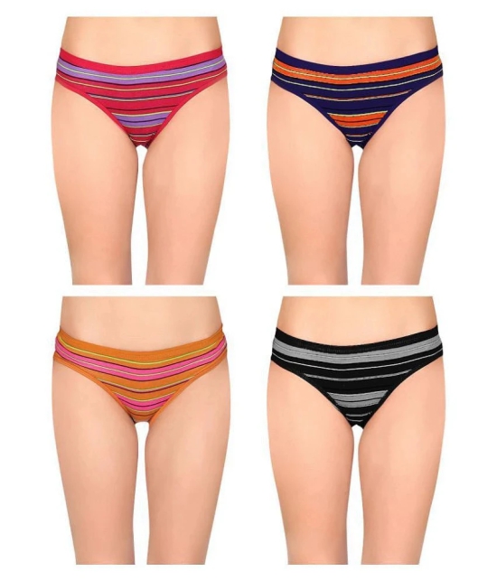 Lux Cozi for Her - Multicolor Cotton Striped Womens Bikini ( Pack of 4 ) - S