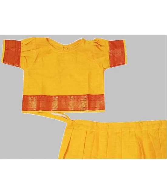 harshvardhanmart.com - Yellow Cotton Girls Lehenga & Crop Top ( Pack of 1 ) - None