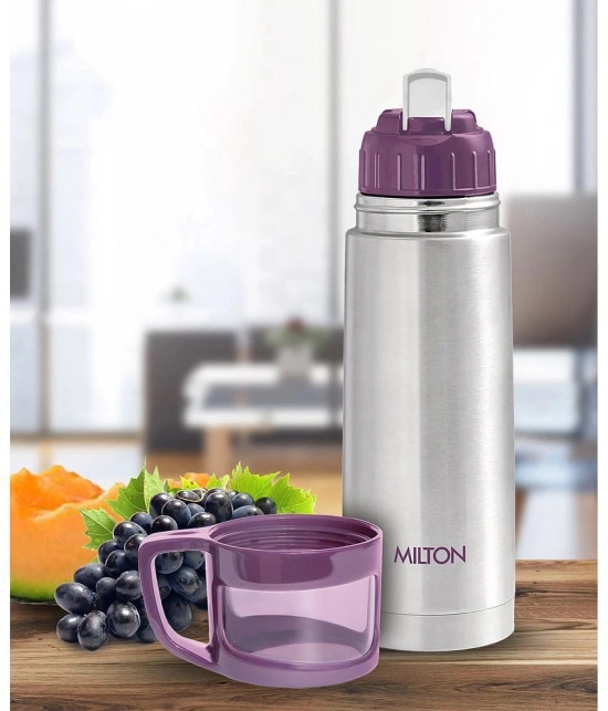 Milton Glassy 350 Thermosteel 24 Hours Hot and Cold Water Bottle with Drinking Cup Lid, 350 ml, Purple - Purple