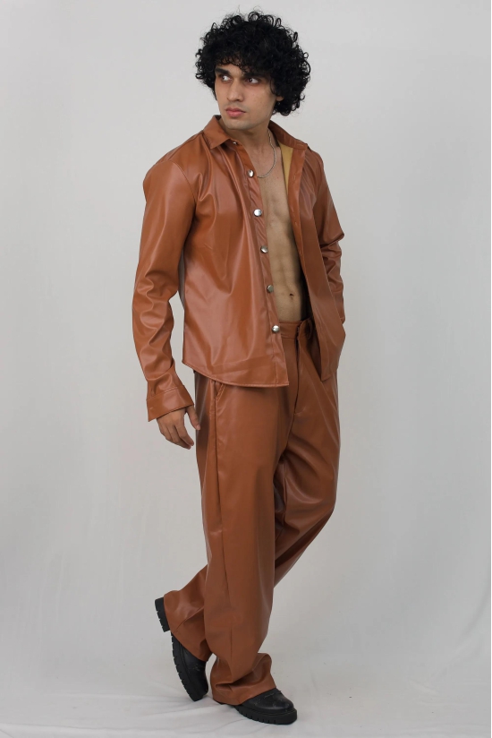 Leather jacket and wide leg trousers-Tan / Custom