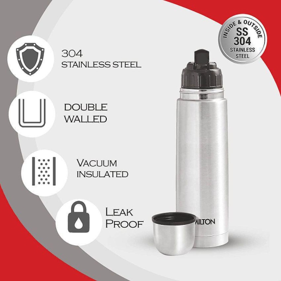 Milton Flip Lid 500 Thermosteel 24 Hours Hot and Cold Water Bottle with Bag, 500 ml, Silver