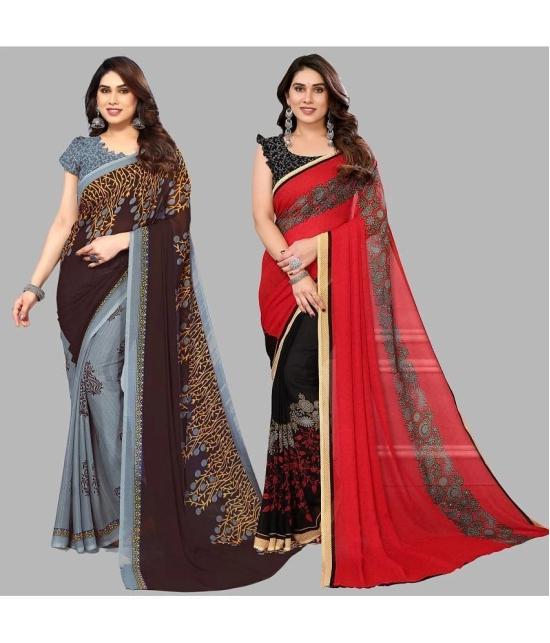 ANAND SAREES Georgette Printed Saree With Blouse Piece - Multicolour ( Pack of 2 ) - Multicolour