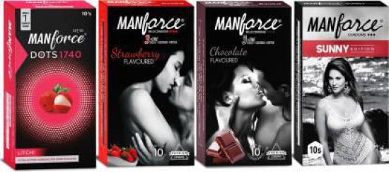 MANFORCE Mankind Condoms Combo Pack (Strawberry Chocolate Litchi Sunny Flavoured)- 10 Pieces (Pack of 4) Condom (Set of 4 40 Sheets)