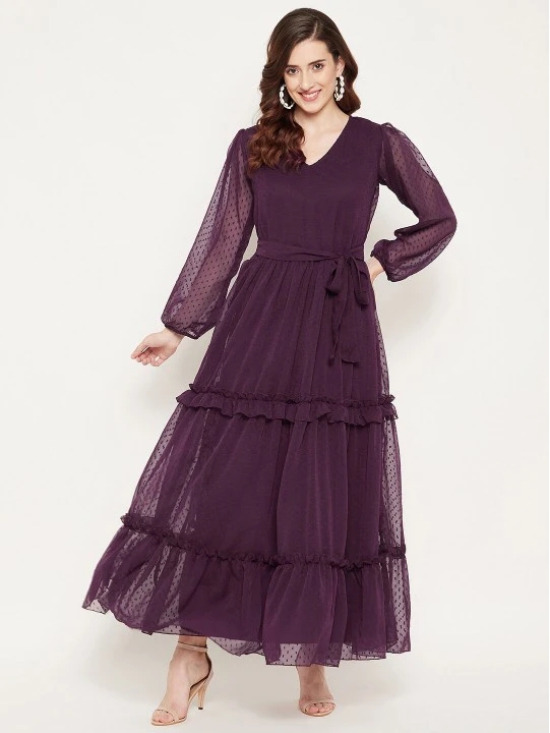 V-Neck Puff Sleeve Tiered Maxi Dress