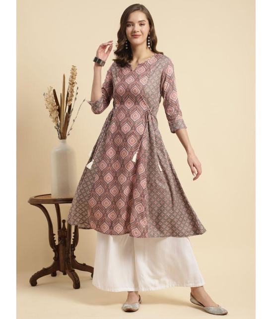 Rangita Women Rust Rayon Ethnic Printed Calf Length Flared Kurti - None