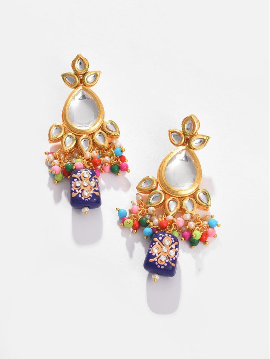 Gold Plated Kundan Beaded Necklace, Earrings and Maang Tikka Set