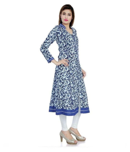 Divena - Blue Cotton Womens Front Slit Kurti ( Pack of 1 ) - 3XL