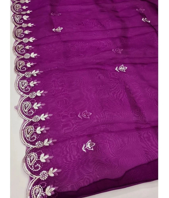 Gazal Fashions Unstitched Organza Embroidered Dress Material - Purple ( Pack of 1 ) - Purple