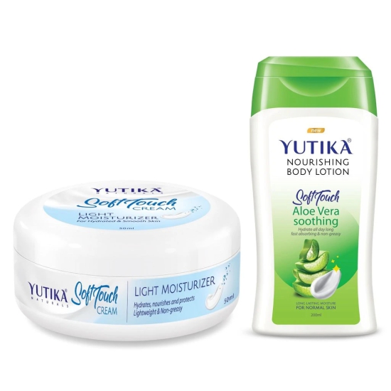 Yuthika Soft Touch Light Moisturizer Cream 50ml and Aloe Vera Body Lotion 200ml Combo Pack