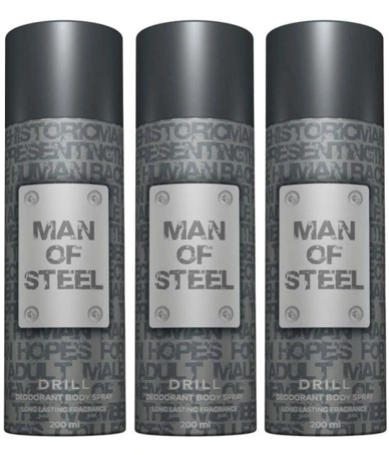 Denver Man Of Steel Drill Deodorant Spray for Men 600 ml ( Pack of 3 )