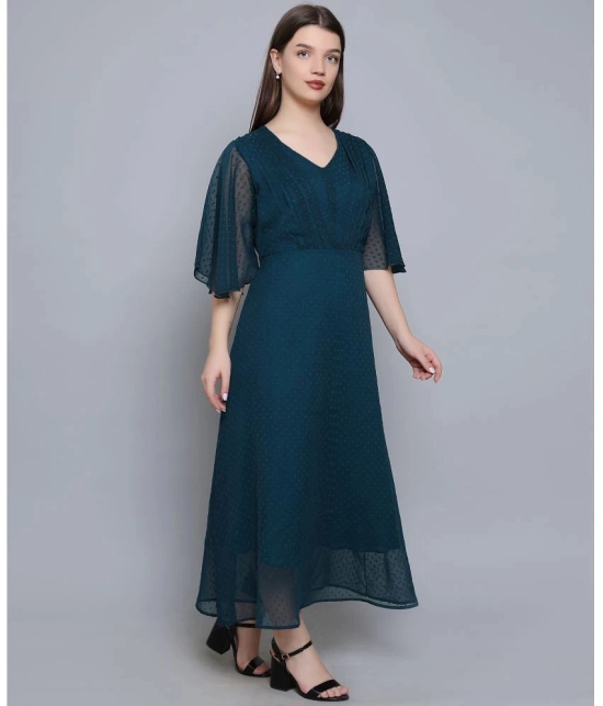 Baawri - Teal Georgette Womens Fit & Flare Dress ( Pack of 1 ) - None