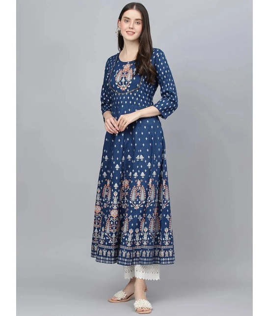 Divena - Indigo Rayon Womens Anarkali Kurti ( Pack of 1 ) - None