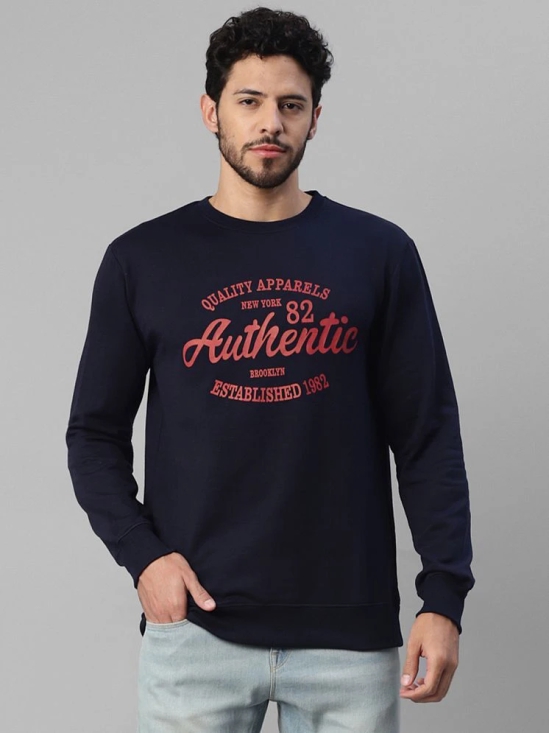 UrbanMark Men Regular Fit Printed Full Sleeves Round Neck Fleece Sweatshirt-Navy Blue - None