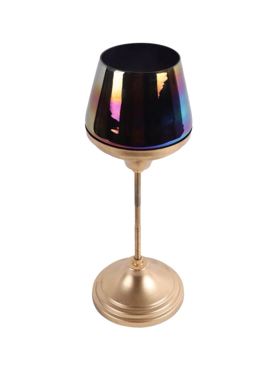 Black Glass Candle Holder and Planter with Stand set of 2-Gold