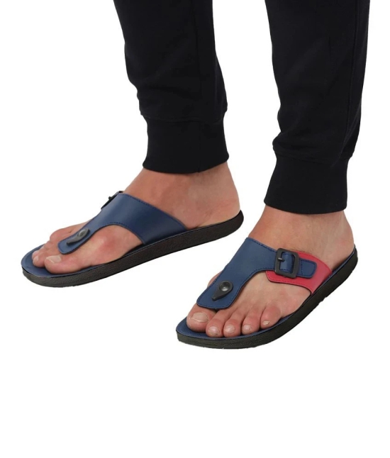 UrbanMark Men Comfortable T-Shape With Side Buckle Thong Flip-Flop - Navy - None