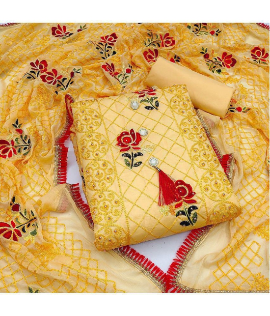 MEHZEEL FAB - Unstitched Yellow Cotton Blend Dress Material ( Pack of 1 ) - Yellow