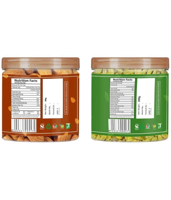 YUM YUM Premium Dry Fruits Combo Pack 400g ( Almonds & Raisins ) 200 g Jar Each