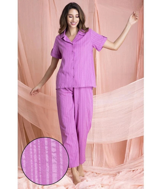 Clovia Cotton Nightsuit Sets - Purple Pack of 2 - L