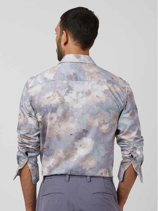 Lilac Floral Print Slim Fit Casual Shirt