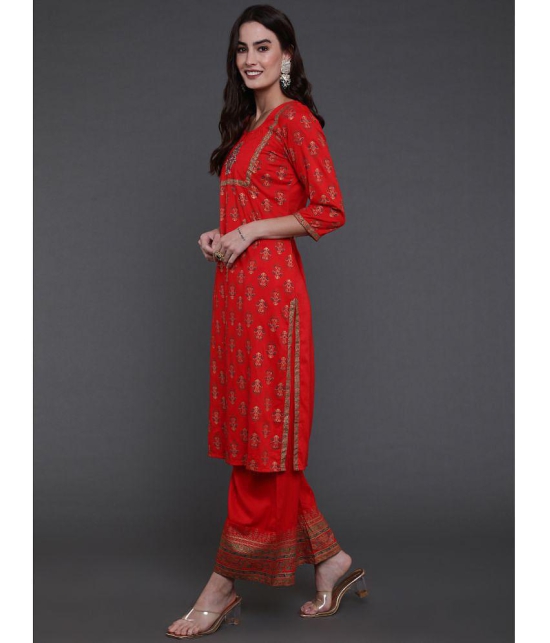 Antaran Rayon Embroidered Kurti With Pants Womens Stitched Salwar Suit - Red ( Pack of 2 ) - None