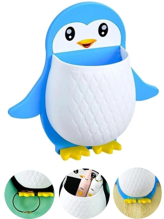 Namaskaram Wall Mounted Penguin Design Toothpaste Holder Unique Wall Mounted Self Adhesive Storage Wall Mount Toothbrush Holder Mobile Stand Multi Colour (Pack of 1)