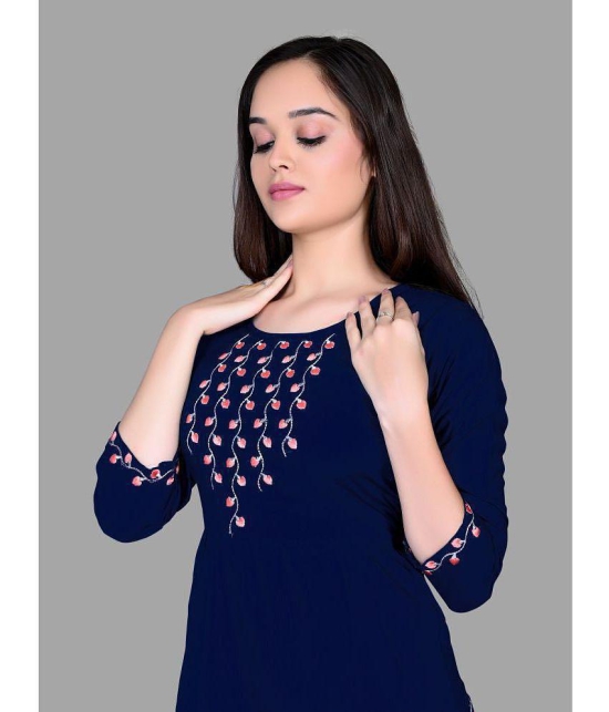 haya fashion - Navy Rayon Women's Straight Kurti ( Pack of 1 ) - None