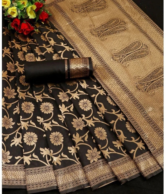 Gazal Fashions Banarasi Silk Embellished Saree With Blouse Piece - Black ( Pack of 1 ) - Black