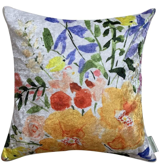 Flowery Strokes Modern Chic Designer Velvet Cushion Cover (Multicolour)