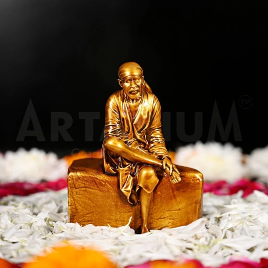 Artarium Car Dashboard Resin Sai Baba Idol Home Decor Item Sai Baba Murti Statue for Gift (Pack-1) Height -4 inch