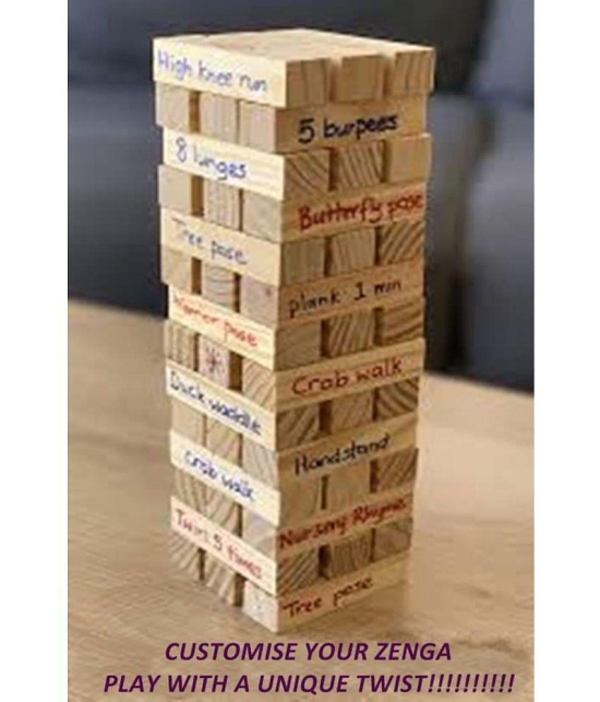 FRATELLI JENGA Tumbling Tower Customizable Numbered Wooden Blocks with 4 Dices, Stacking Game Kids/Adults Game - 48 Pieces