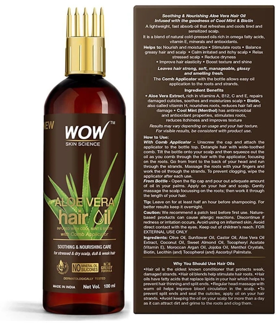 WOW Skin Science Aloe Vera Hair Oil For Dry, Damaged and Frizzy Hair - with Comb Applicator - 100ml