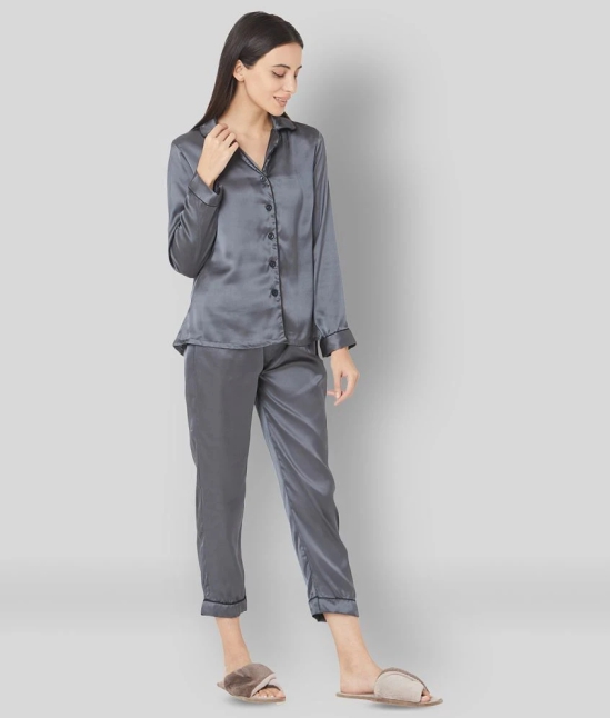 Smarty Pants - Dark Grey Satin Womens Nightwear Nightsuit Sets ( Pack of 1 ) - L