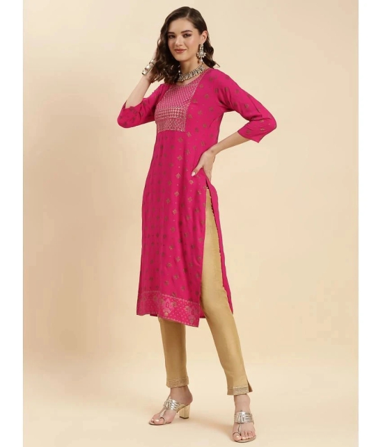 Rangita Women Pink Rayon Embroidered Calf Length Straight Kurti - None