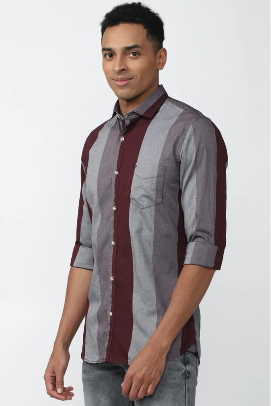 Men Grey Slim Fit Stripe Full Sleeves Casual Shirt