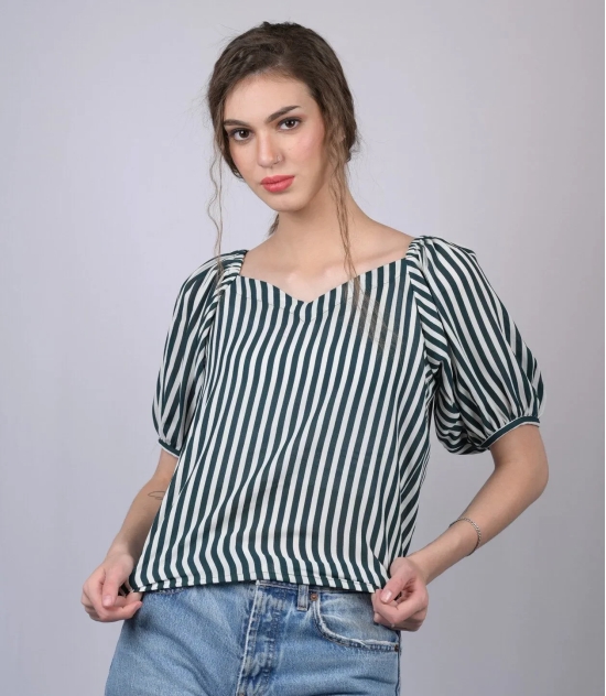 White and Green Striped Relaxed Fit V-Neckline Top (OTL-TPS1020)-Blue / XS