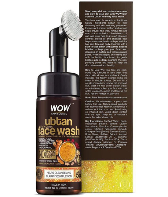 WOW Skin Science Ubtan Foaming Face Wash with Built-In Face Brush for deep cleansing No Parabens, Sulphate, Silicones & Color - 100mL