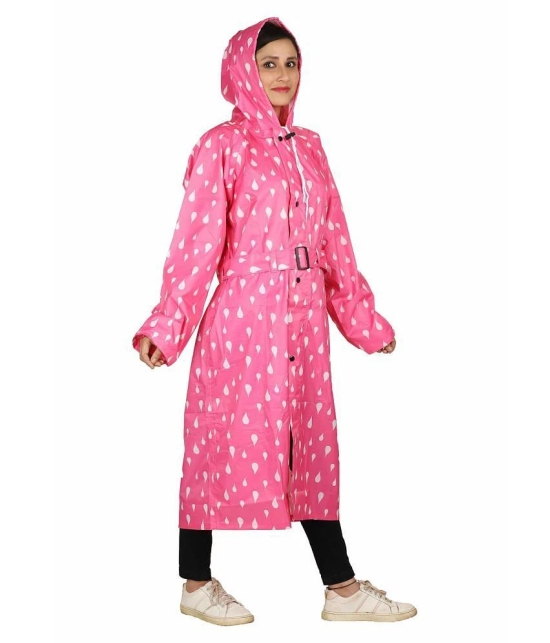 Goodluck Polyester Long Raincoat - Pink - L